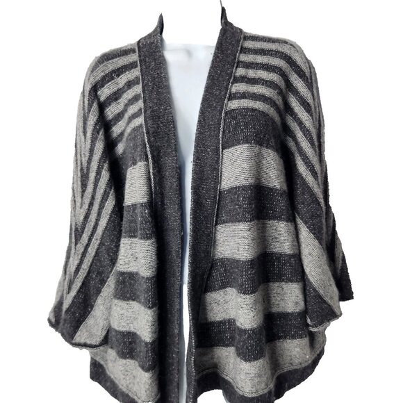 Loft Women's Size Medium Open Cardigan 3/4 Sleeve Striped Angora Wool Blend - Picture 1 of 7